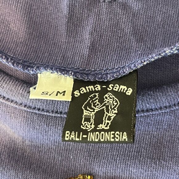 Laurel Burch Vintage Beaded Cat T-Shirt Blue Purple Whisker Cat Made in Bali - Picture 4 of 8